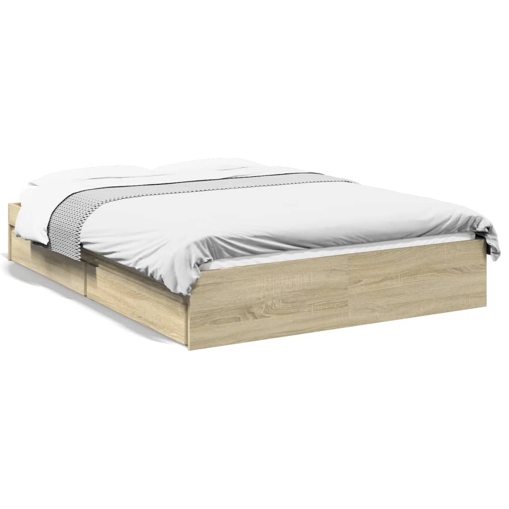 Bedframe met lades bewerkt hout sonoma eikenkleurig 140x200 cm is nu te koop bij PeponiXL, paradijselijk wonen!