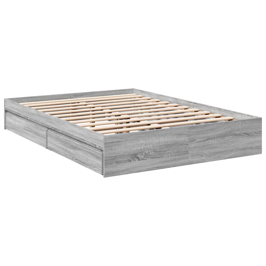 Bedframe met lades bewerkt hout grijs sonoma eiken 140x200 cm is nu te koop bij PeponiXL, paradijselijk wonen!