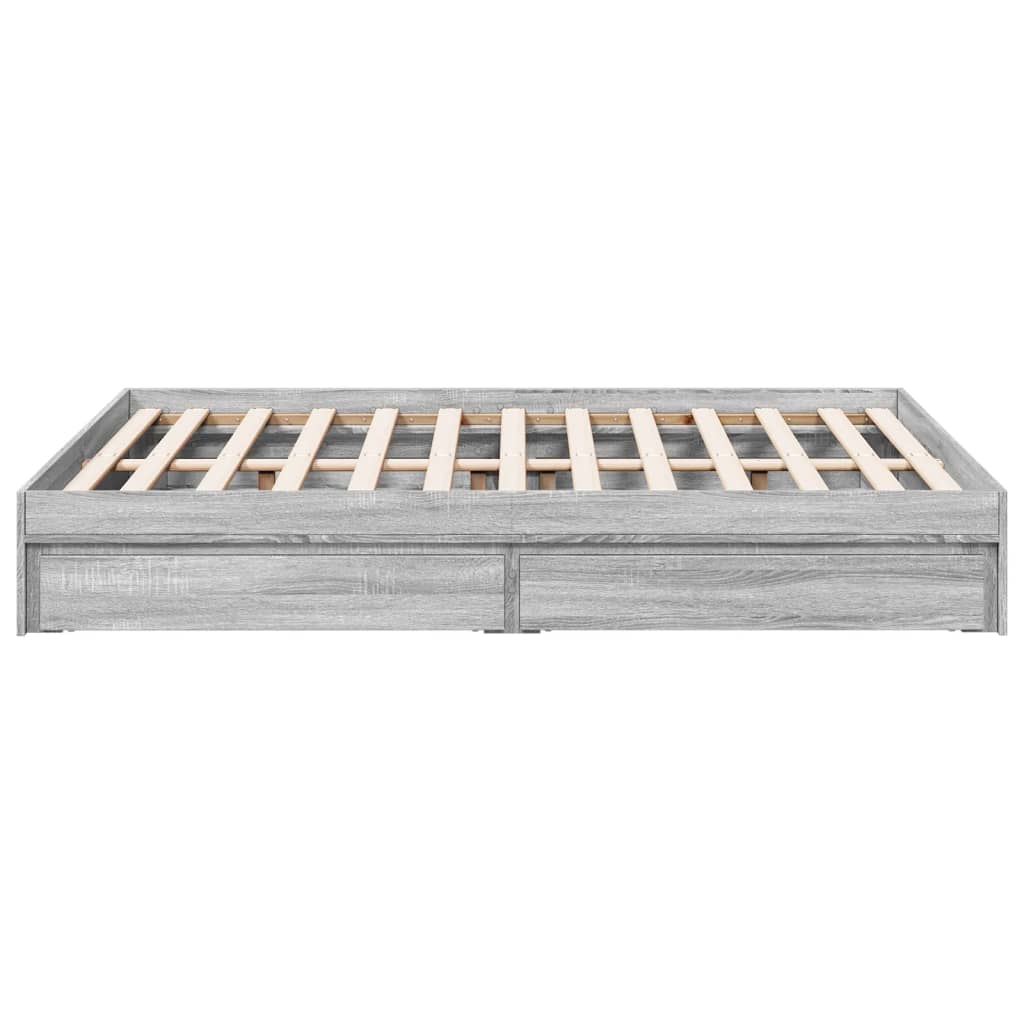Bedframe met lades bewerkt hout grijs sonoma eiken 140x200 cm is nu te koop bij PeponiXL, paradijselijk wonen!
