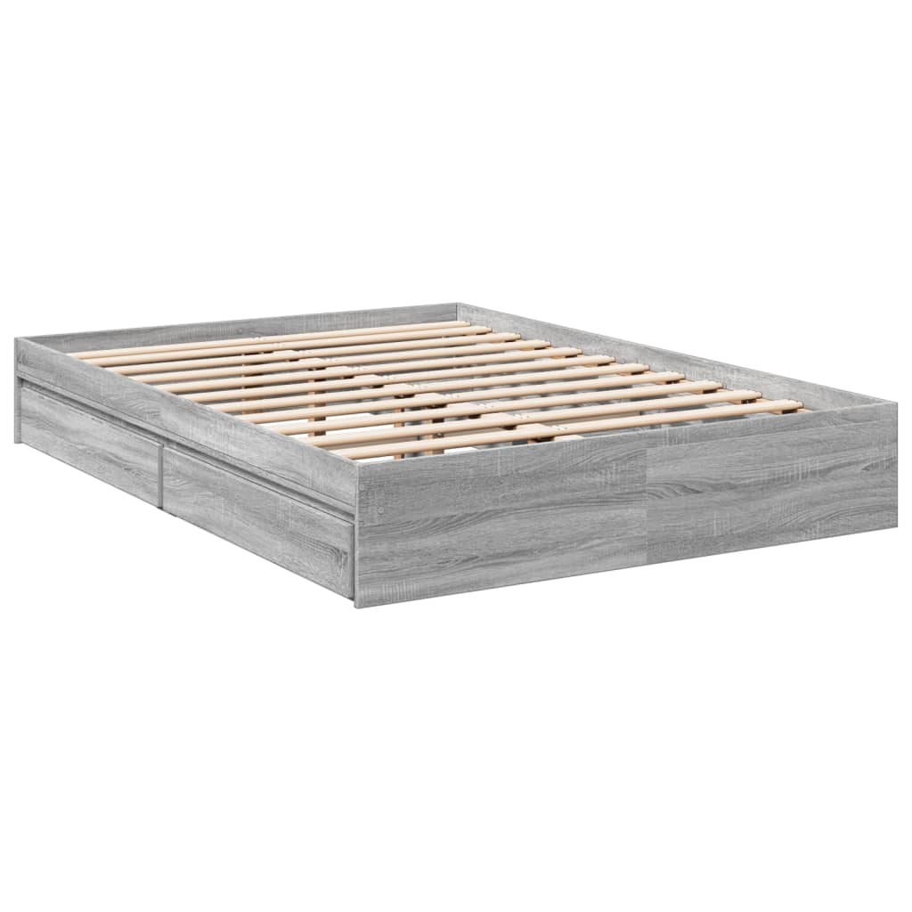 Bedframe met lades bewerkt hout grijs sonoma eiken 140x200 cm is nu te koop bij PeponiXL, paradijselijk wonen!