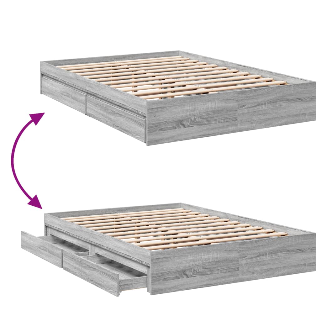 Bedframe met lades bewerkt hout grijs sonoma eiken 140x200 cm is nu te koop bij PeponiXL, paradijselijk wonen!