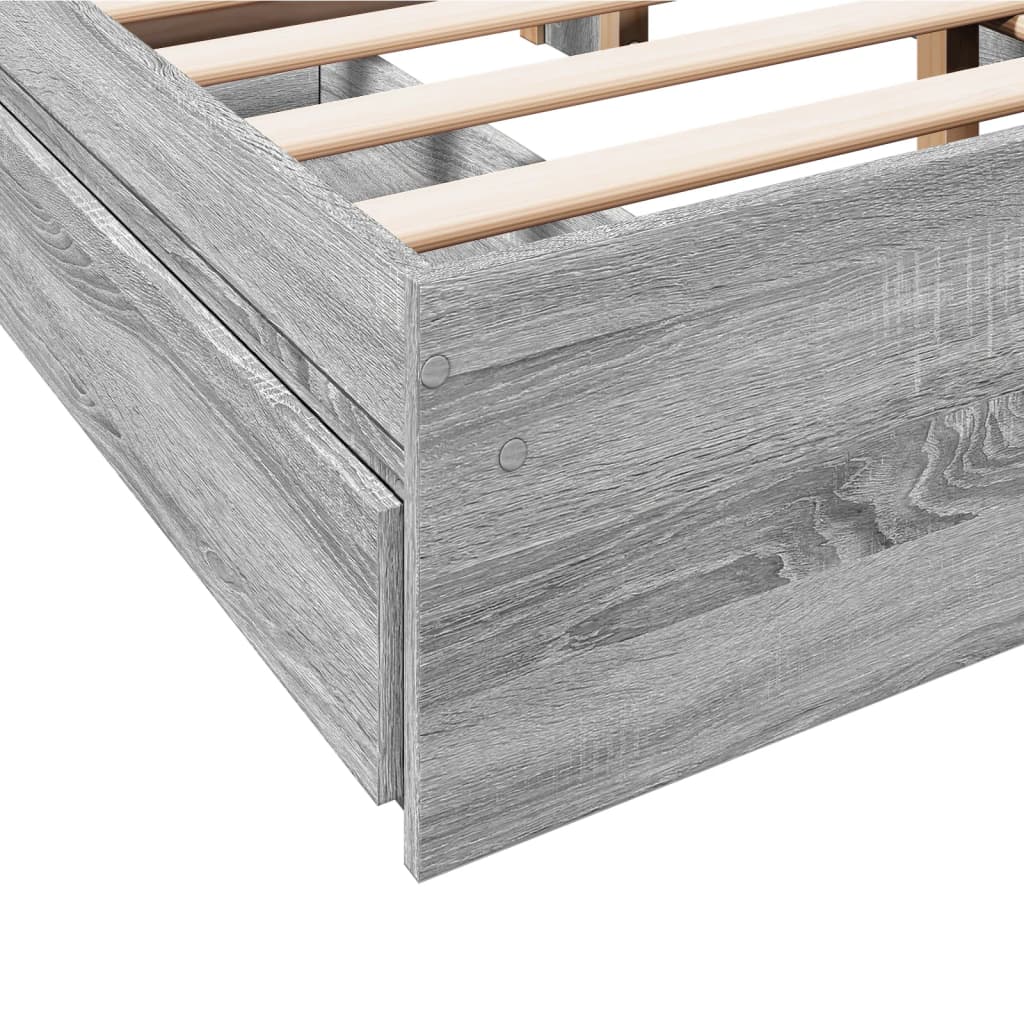 Bedframe met lades bewerkt hout grijs sonoma eiken 140x200 cm is nu te koop bij PeponiXL, paradijselijk wonen!