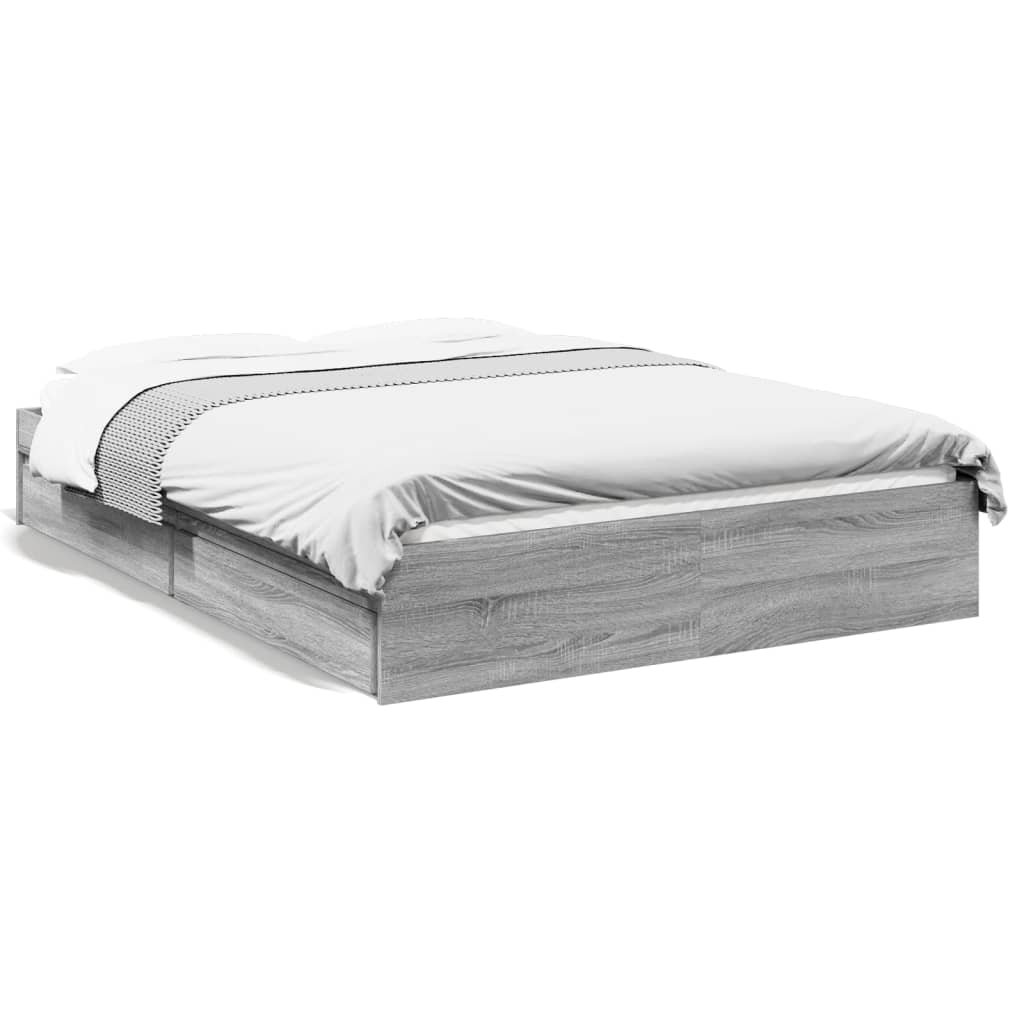 Bedframe met lades bewerkt hout grijs sonoma eiken 140x200 cm is nu te koop bij PeponiXL, paradijselijk wonen!
