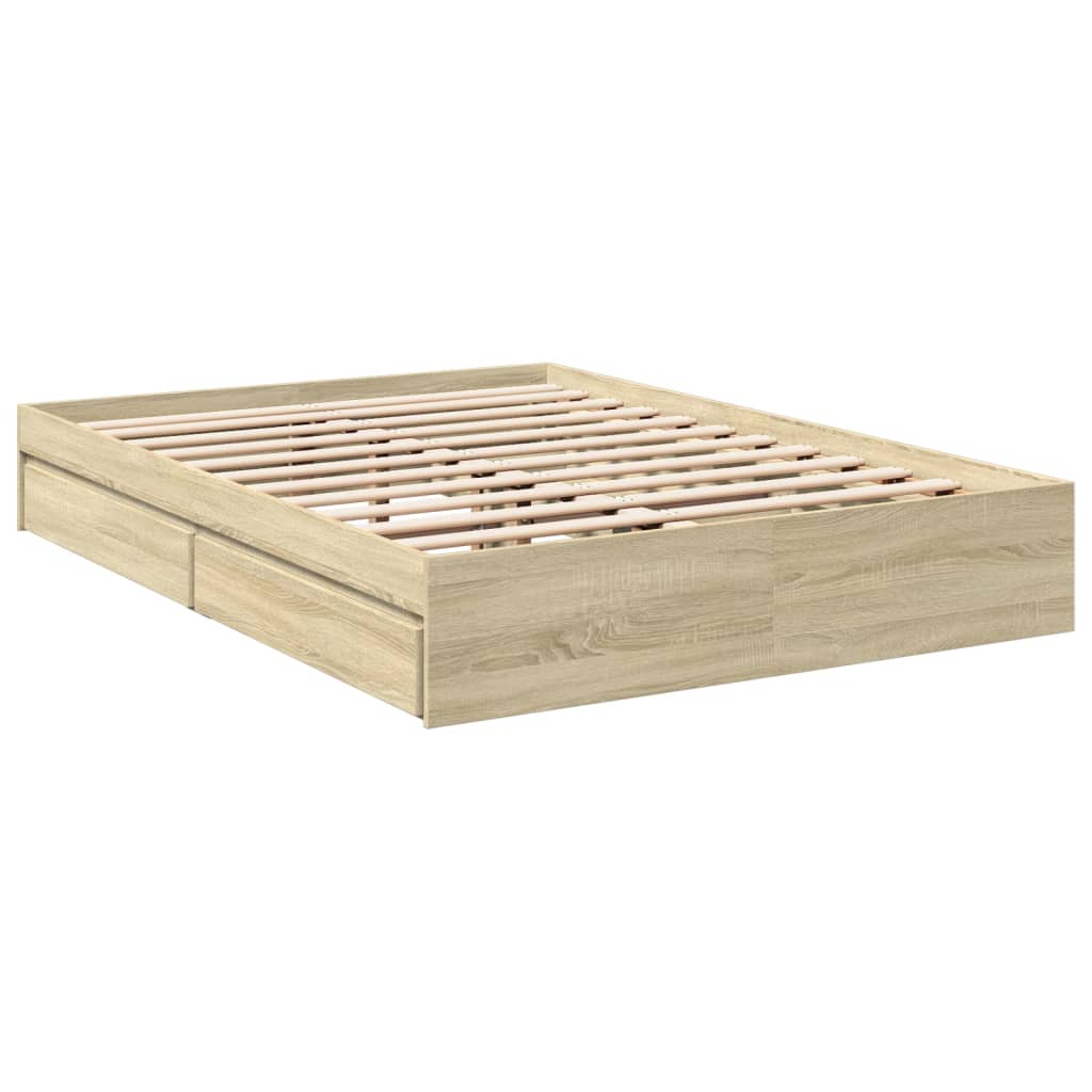Bedframe met lades bewerkt hout sonoma eikenkleurig 120x200 cm is nu te koop bij PeponiXL, paradijselijk wonen!