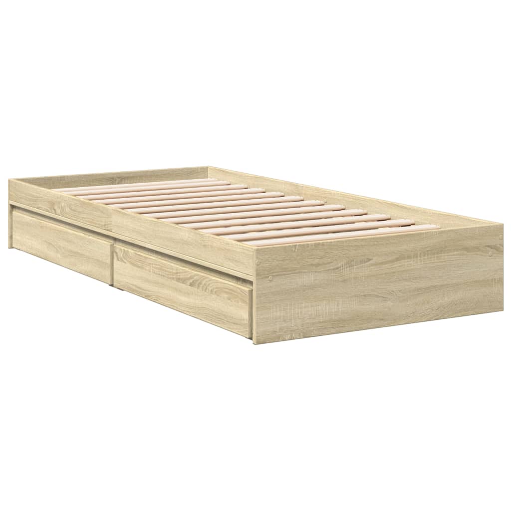 Bedframe met lades bewerkt hout sonoma eikenkleurig 100x200 cm is nu te koop bij PeponiXL, paradijselijk wonen!