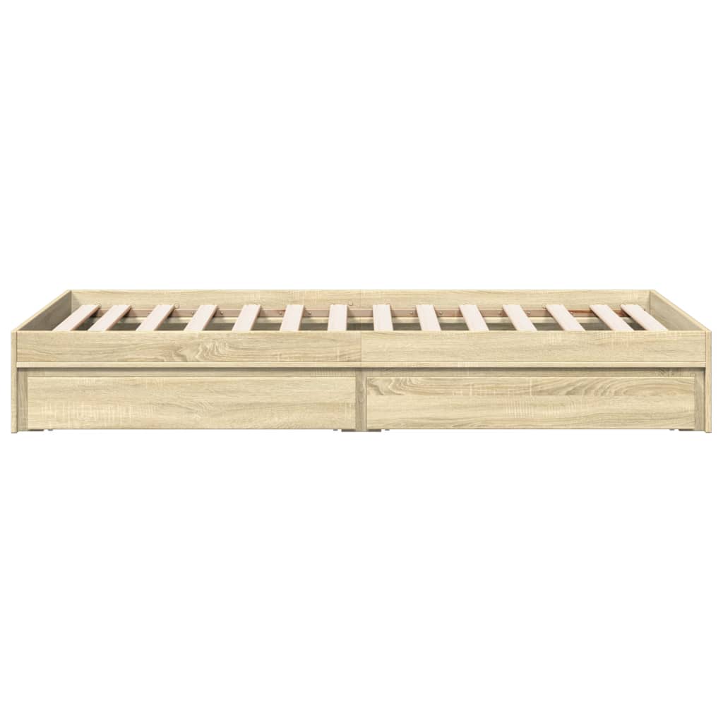 Bedframe met lades bewerkt hout sonoma eikenkleurig 100x200 cm is nu te koop bij PeponiXL, paradijselijk wonen!