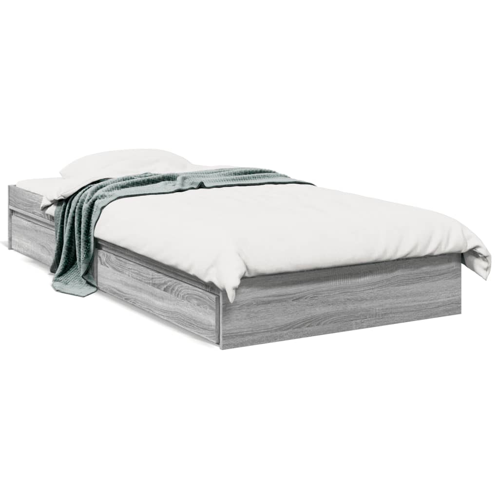 Bedframe met lades bewerkt hout grijs sonoma eiken 100x200 cm is nu te koop bij PeponiXL, paradijselijk wonen!