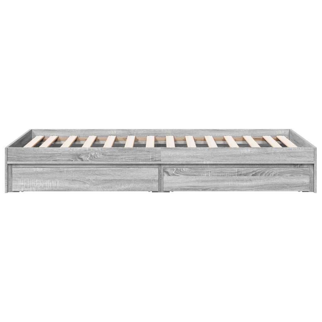 Bedframe met lades bewerkt hout grijs sonoma eiken 100x200 cm is nu te koop bij PeponiXL, paradijselijk wonen!