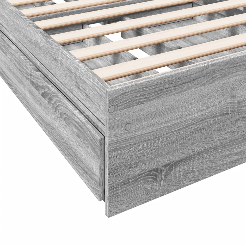 Bedframe met lades bewerkt hout grijs sonoma eiken 100x200 cm is nu te koop bij PeponiXL, paradijselijk wonen!