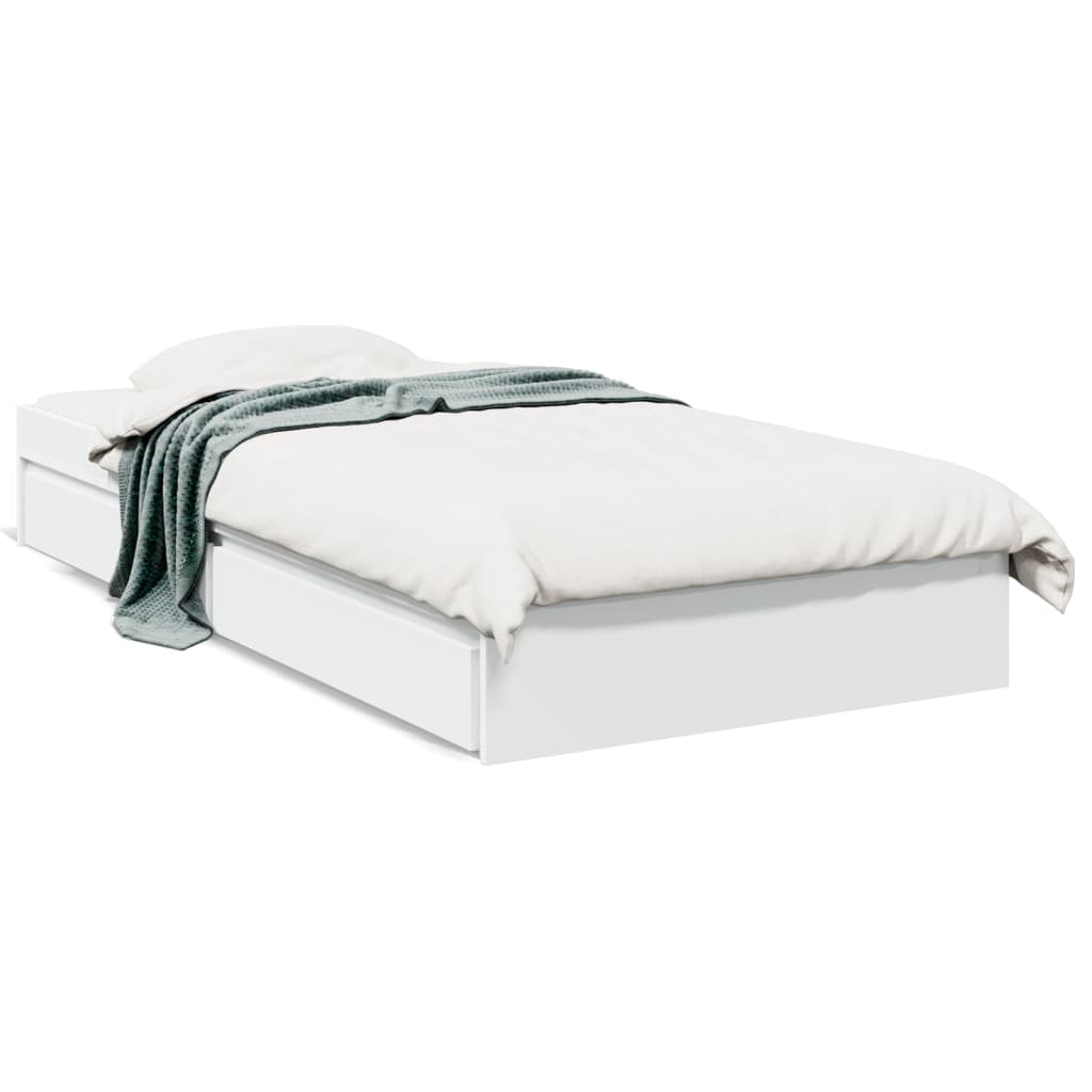 Bedframe met lades bewerkt hout wit 90x200 cm is nu te koop bij PeponiXL, paradijselijk wonen!