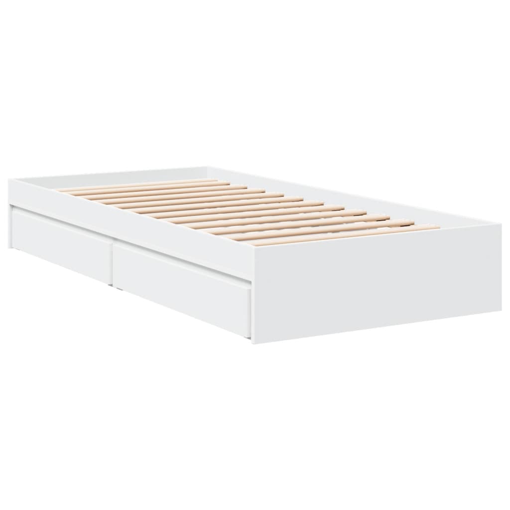 Bedframe met lades bewerkt hout wit 90x200 cm is nu te koop bij PeponiXL, paradijselijk wonen!