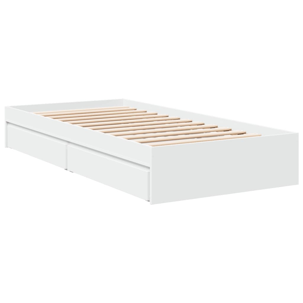 Bedframe met lades bewerkt hout wit 90x200 cm is nu te koop bij PeponiXL, paradijselijk wonen!
