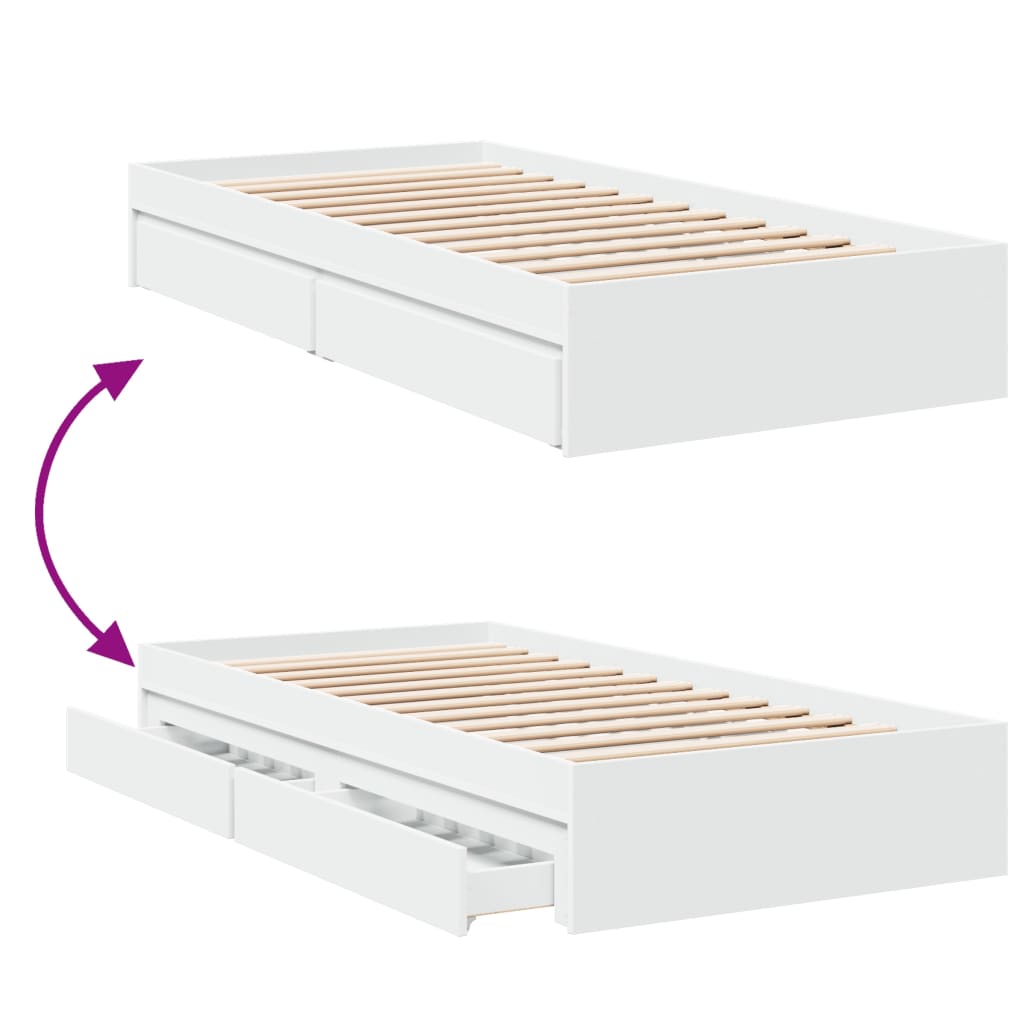 Bedframe met lades bewerkt hout wit 90x200 cm is nu te koop bij PeponiXL, paradijselijk wonen!