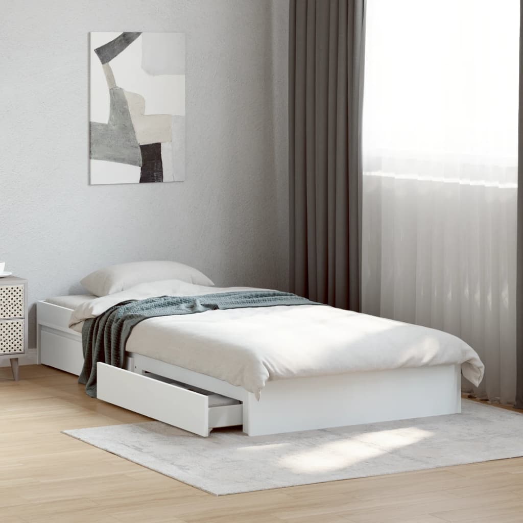 Bedframe met lades bewerkt hout wit 90x200 cm is nu te koop bij PeponiXL, paradijselijk wonen!