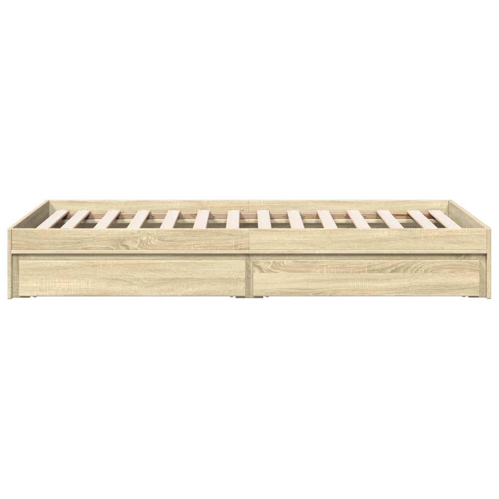 Bedframe met lades bewerkt hout sonoma eikenkleurig 90x200 cm is nu te koop bij PeponiXL, paradijselijk wonen!