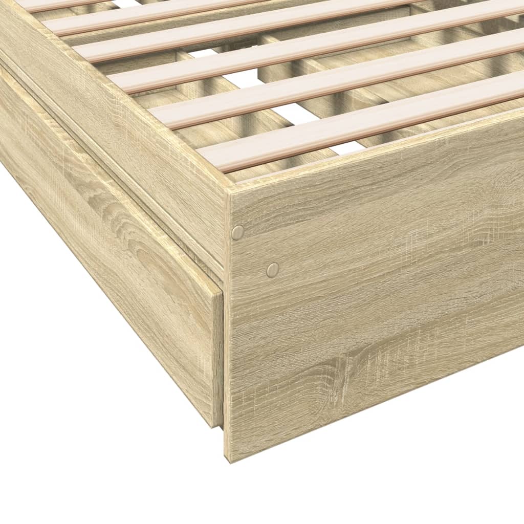 Bedframe met lades bewerkt hout sonoma eikenkleurig 90x200 cm is nu te koop bij PeponiXL, paradijselijk wonen!