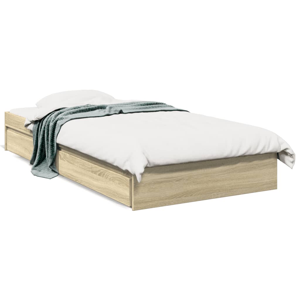 Bedframe met lades bewerkt hout sonoma eikenkleurig 90x200 cm is nu te koop bij PeponiXL, paradijselijk wonen!
