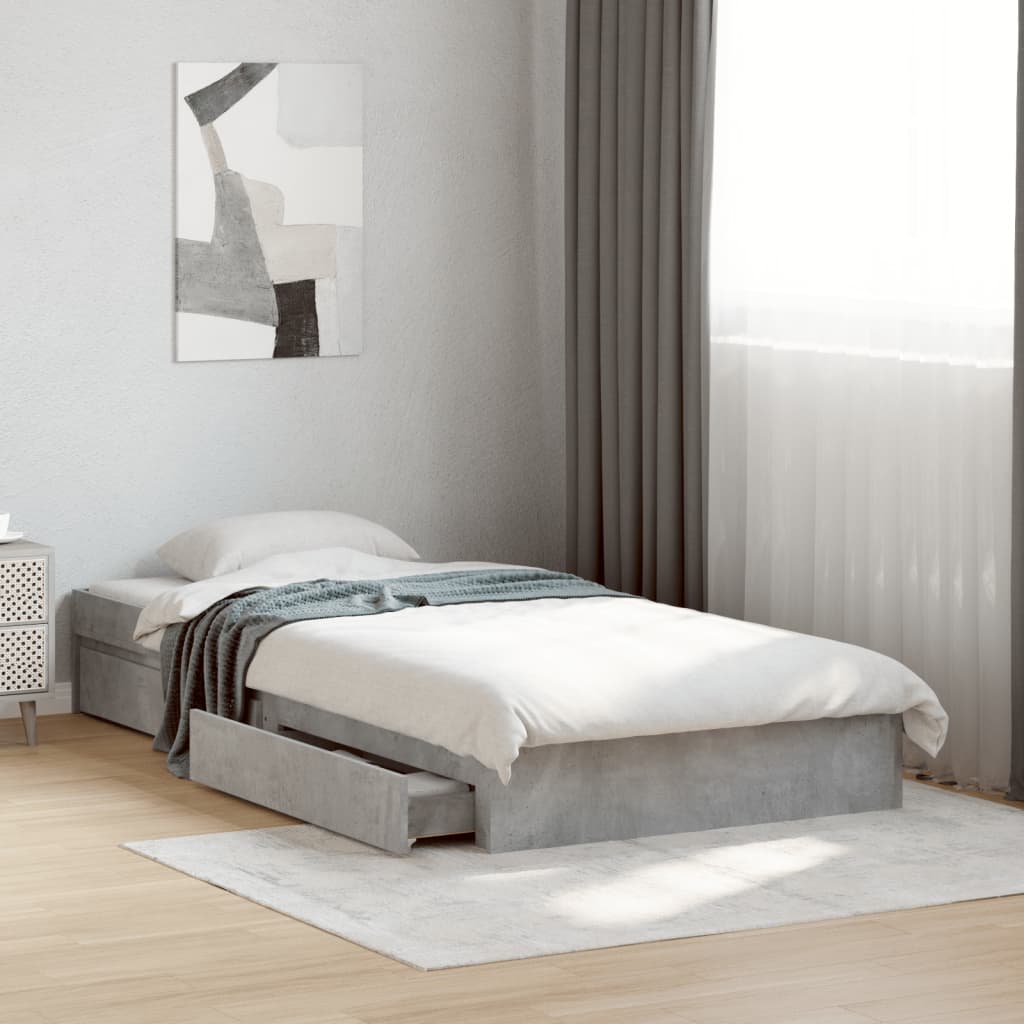 Bedframe met lades bewerkt hout betongrijs 90x200 cm is nu te koop bij PeponiXL, paradijselijk wonen!