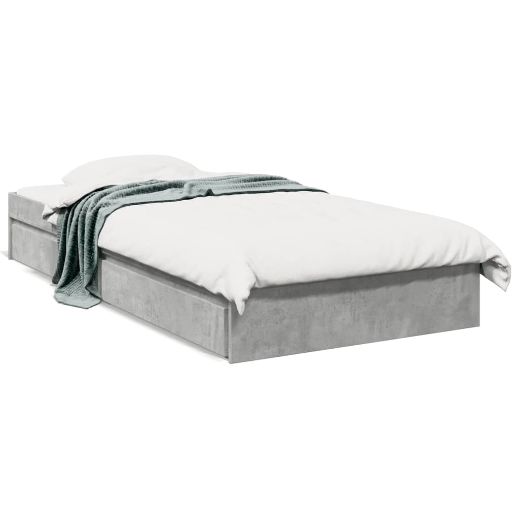 Bedframe met lades bewerkt hout betongrijs 90x200 cm is nu te koop bij PeponiXL, paradijselijk wonen!