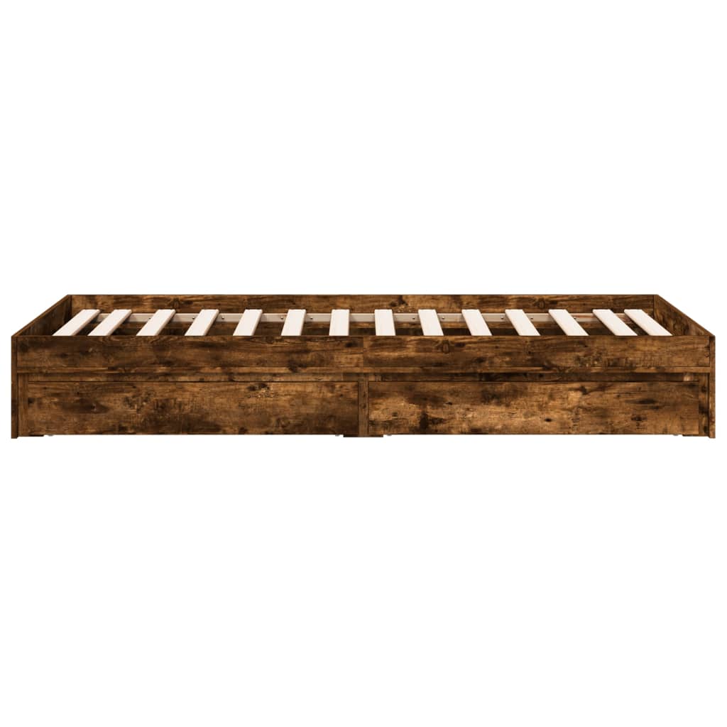 Bedframe met lades bewerkt hout gerookt eikenkleurig 90x200 cm is nu te koop bij PeponiXL, paradijselijk wonen!