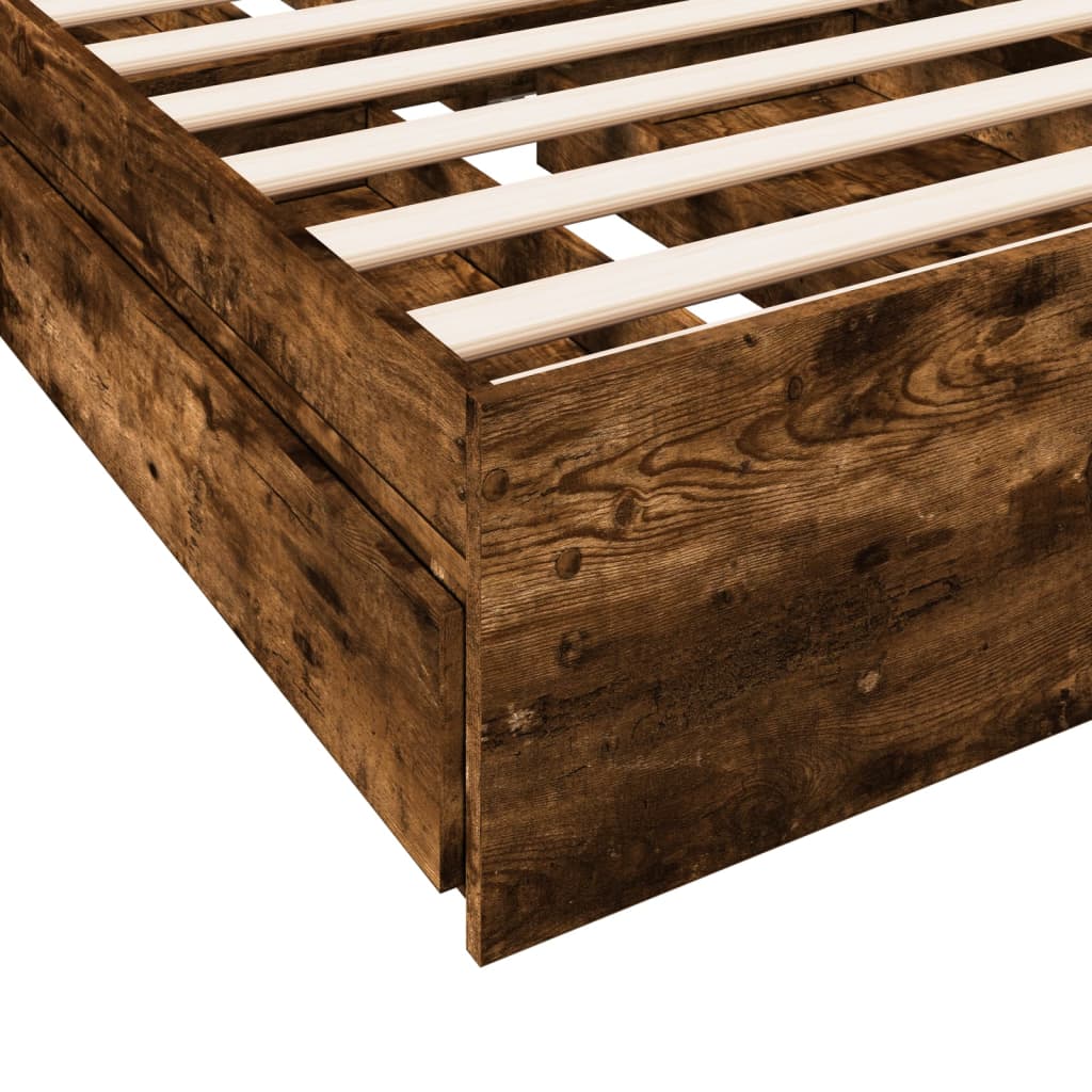 Bedframe met lades bewerkt hout gerookt eikenkleurig 90x200 cm is nu te koop bij PeponiXL, paradijselijk wonen!