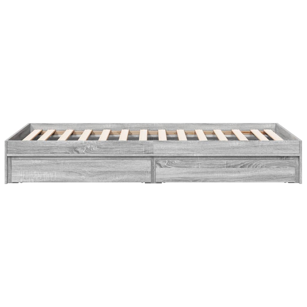 Bedframe met lades bewerkt hout grijs sonoma eiken 90x200 cm is nu te koop bij PeponiXL, paradijselijk wonen!