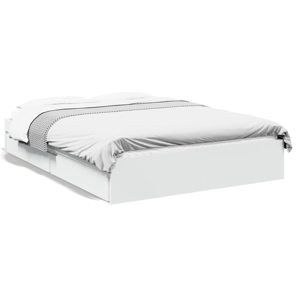 Bedframe met lades bewerkt hout wit 140x190 cm is nu te koop bij PeponiXL, paradijselijk wonen!