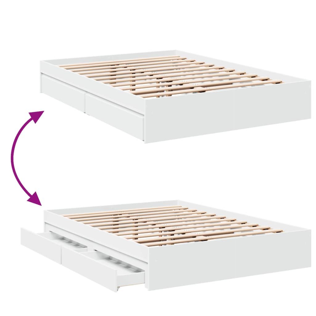 Bedframe met lades bewerkt hout wit 140x190 cm is nu te koop bij PeponiXL, paradijselijk wonen!