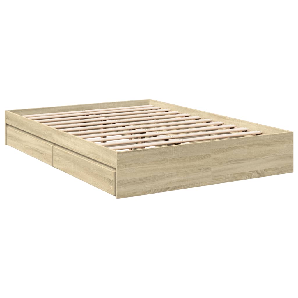 Bedframe met lades bewerkt hout sonoma eikenkleurig 140x190 cm is nu te koop bij PeponiXL, paradijselijk wonen!