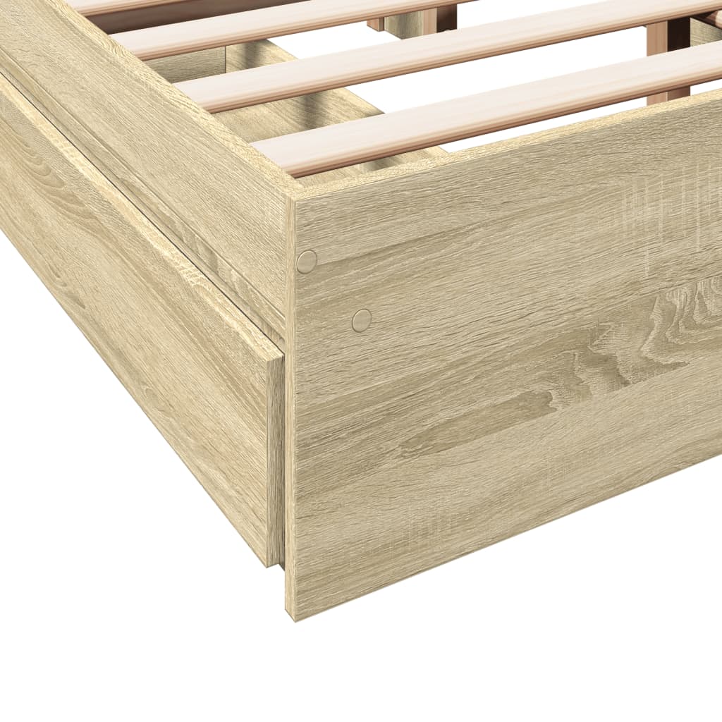 Bedframe met lades bewerkt hout sonoma eikenkleurig 140x190 cm is nu te koop bij PeponiXL, paradijselijk wonen!