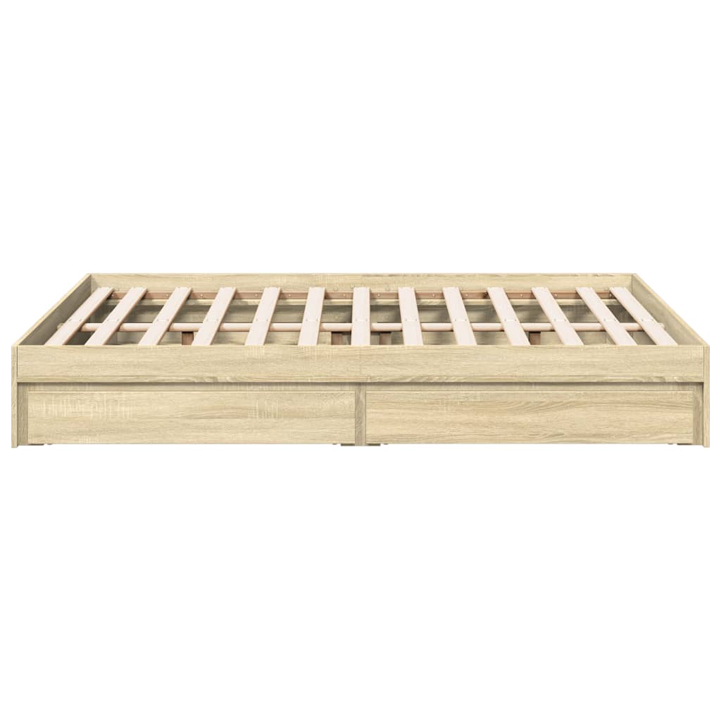 Bedframe met lades bewerkt hout sonoma eikenkleurig 135x190 cm is nu te koop bij PeponiXL, paradijselijk wonen!