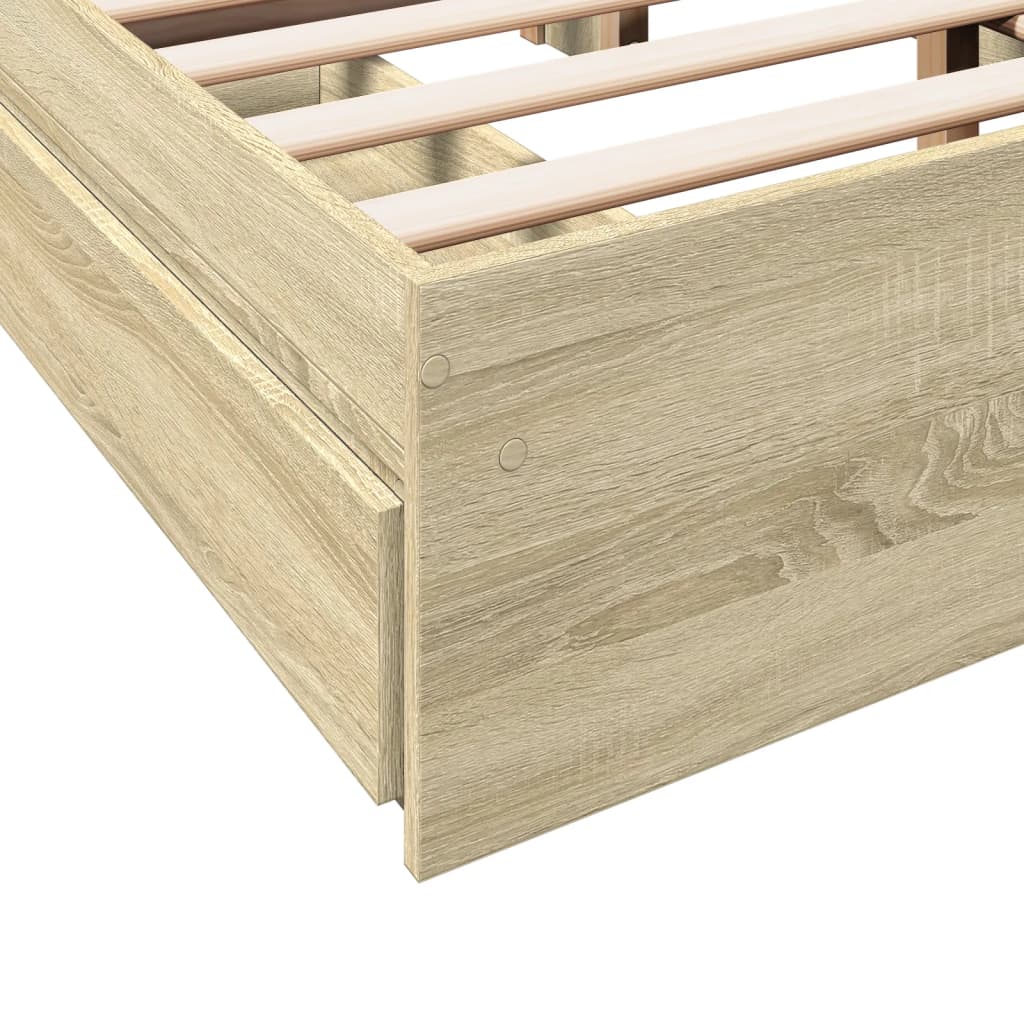 Bedframe met lades bewerkt hout sonoma eikenkleurig 135x190 cm is nu te koop bij PeponiXL, paradijselijk wonen!
