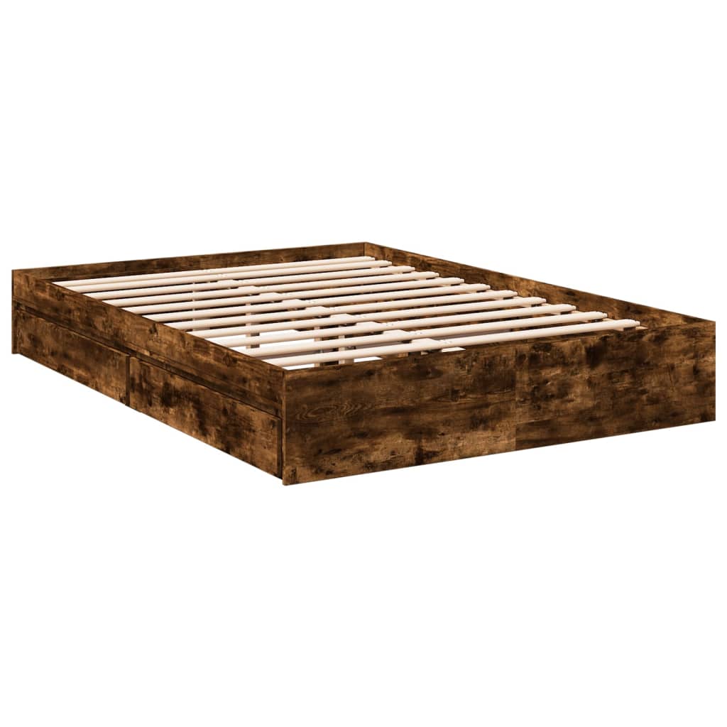 Bedframe met lades bewerkt hout gerookt eikenkleurig 135x190 cm is nu te koop bij PeponiXL, paradijselijk wonen!