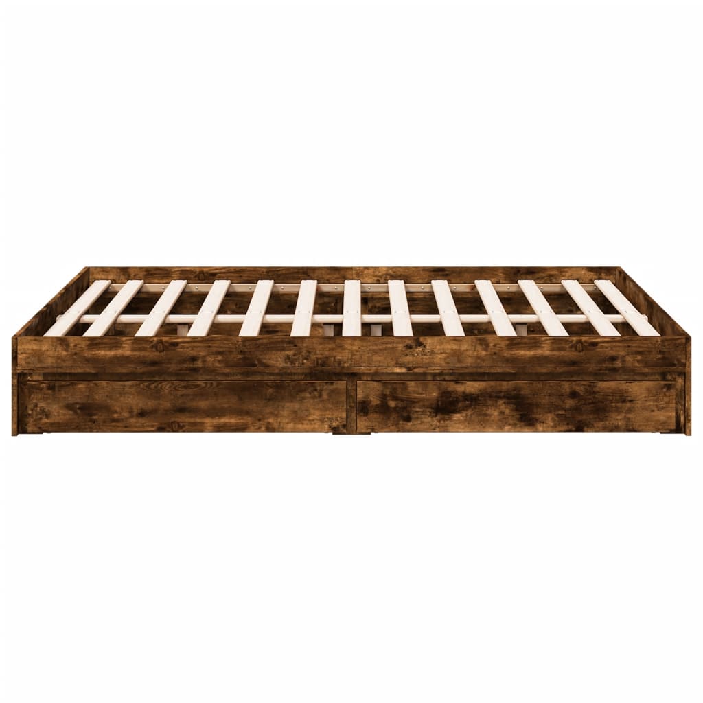 Bedframe met lades bewerkt hout gerookt eikenkleurig 135x190 cm is nu te koop bij PeponiXL, paradijselijk wonen!