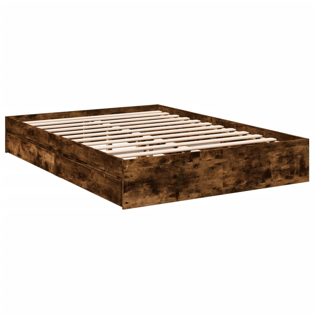 Bedframe met lades bewerkt hout gerookt eikenkleurig 135x190 cm is nu te koop bij PeponiXL, paradijselijk wonen!
