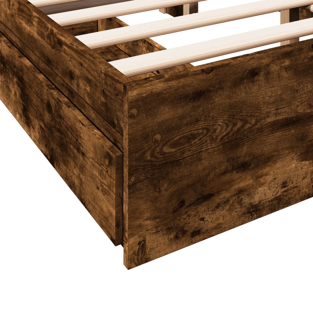Bedframe met lades bewerkt hout gerookt eikenkleurig 135x190 cm is nu te koop bij PeponiXL, paradijselijk wonen!
