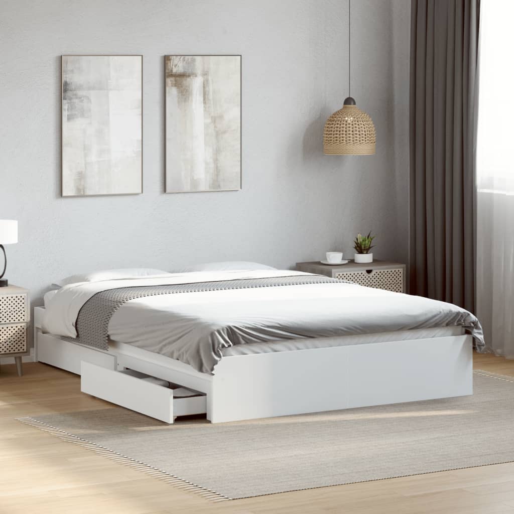 Bedframe met lades bewerkt hout wit 120x190 cm is nu te koop bij PeponiXL, paradijselijk wonen!