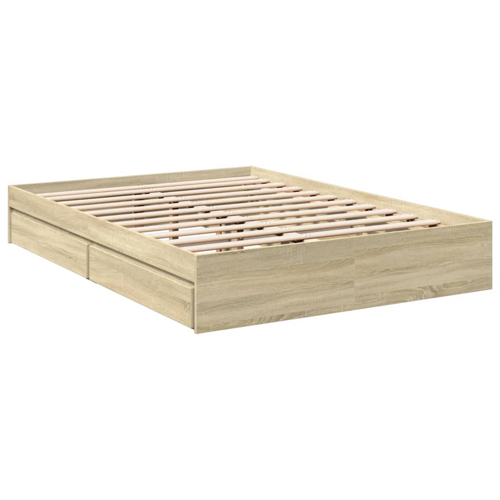 Bedframe met lades bewerkt hout sonoma eikenkleurig 120x190 cm is nu te koop bij PeponiXL, paradijselijk wonen!
