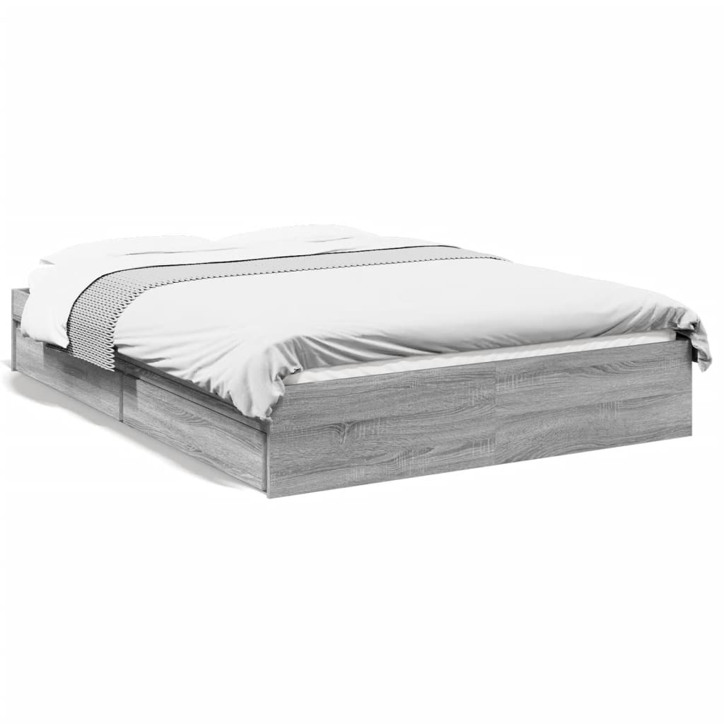 Bedframe met lades bewerkt hout grijs sonoma eiken 120x190 cm is nu te koop bij PeponiXL, paradijselijk wonen!