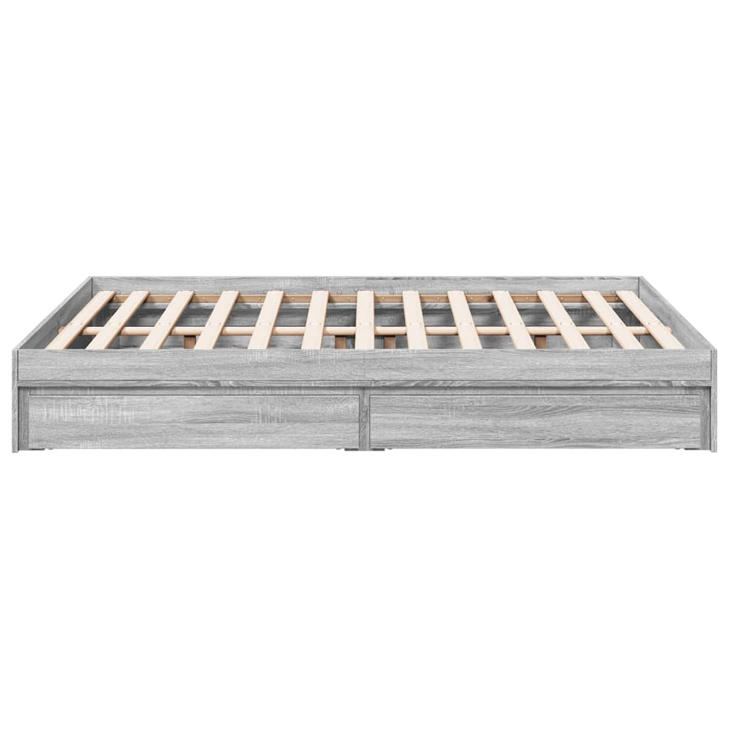 Bedframe met lades bewerkt hout grijs sonoma eiken 120x190 cm is nu te koop bij PeponiXL, paradijselijk wonen!