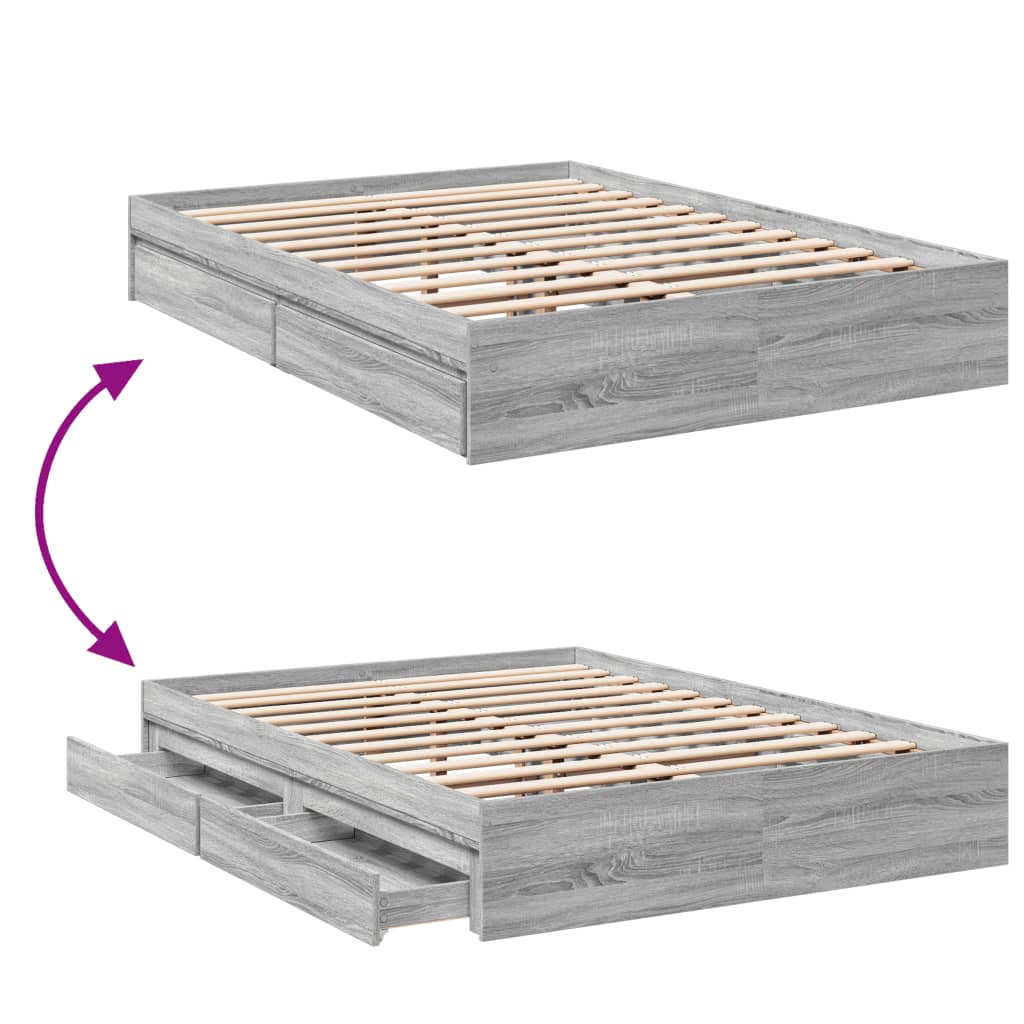 Bedframe met lades bewerkt hout grijs sonoma eiken 120x190 cm is nu te koop bij PeponiXL, paradijselijk wonen!