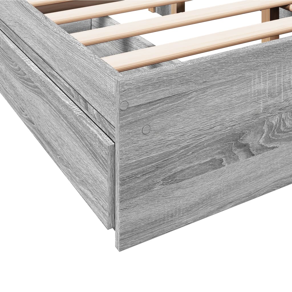 Bedframe met lades bewerkt hout grijs sonoma eiken 120x190 cm is nu te koop bij PeponiXL, paradijselijk wonen!