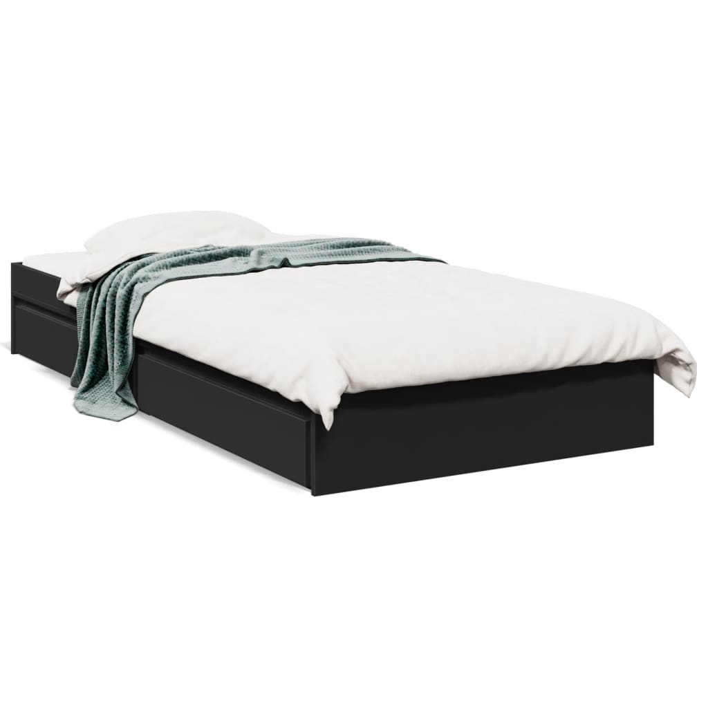 Bedframe met lades bewerkt hout zwart 90x190 cm is nu te koop bij PeponiXL, paradijselijk wonen!