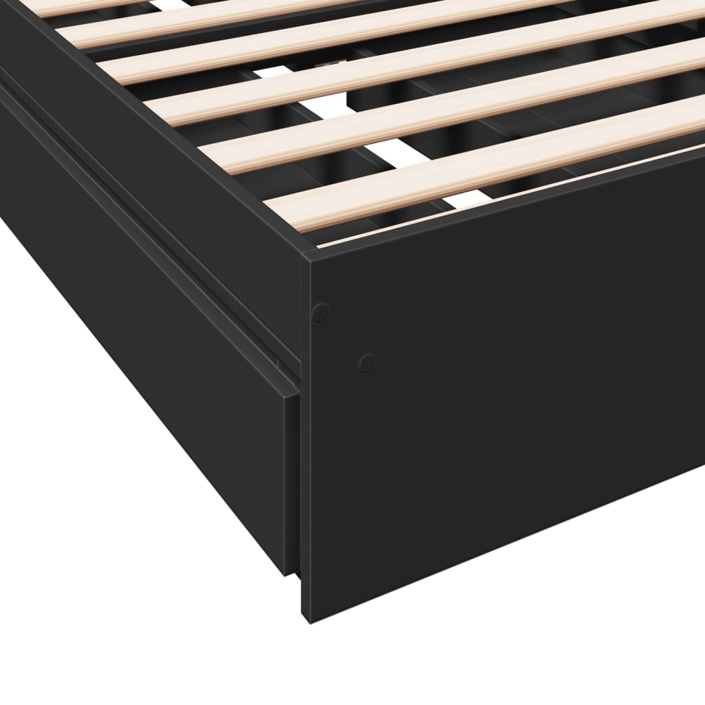 Bedframe met lades bewerkt hout zwart 90x190 cm is nu te koop bij PeponiXL, paradijselijk wonen!