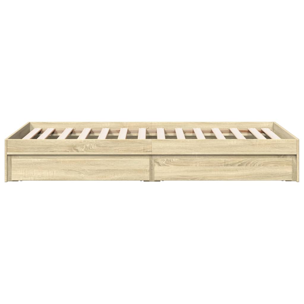 Bedframe met lades bewerkt hout sonoma eikenkleurig 90x190 cm is nu te koop bij PeponiXL, paradijselijk wonen!
