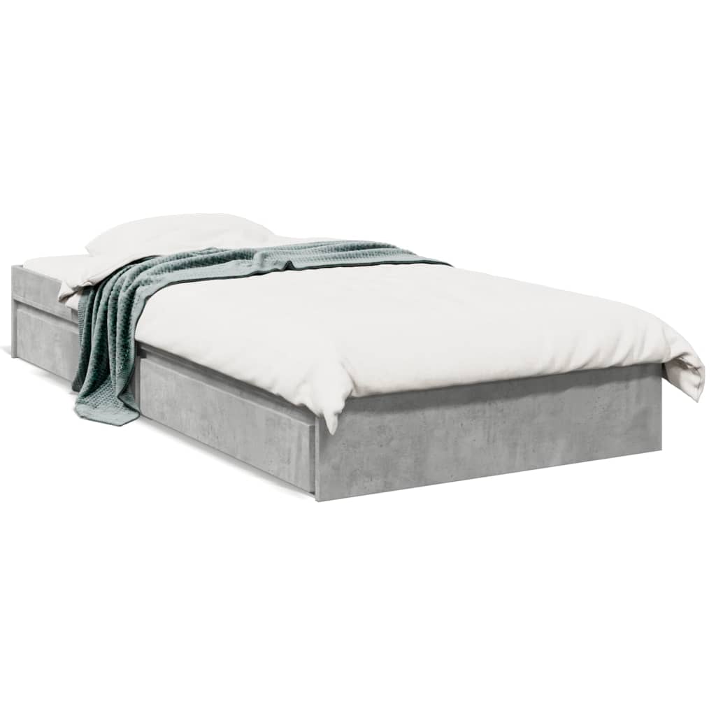 Bedframe met lades bewerkt hout betongrijs 90x190 cm is nu te koop bij PeponiXL, paradijselijk wonen!