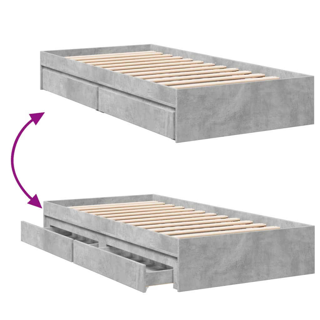 Bedframe met lades bewerkt hout betongrijs 90x190 cm is nu te koop bij PeponiXL, paradijselijk wonen!