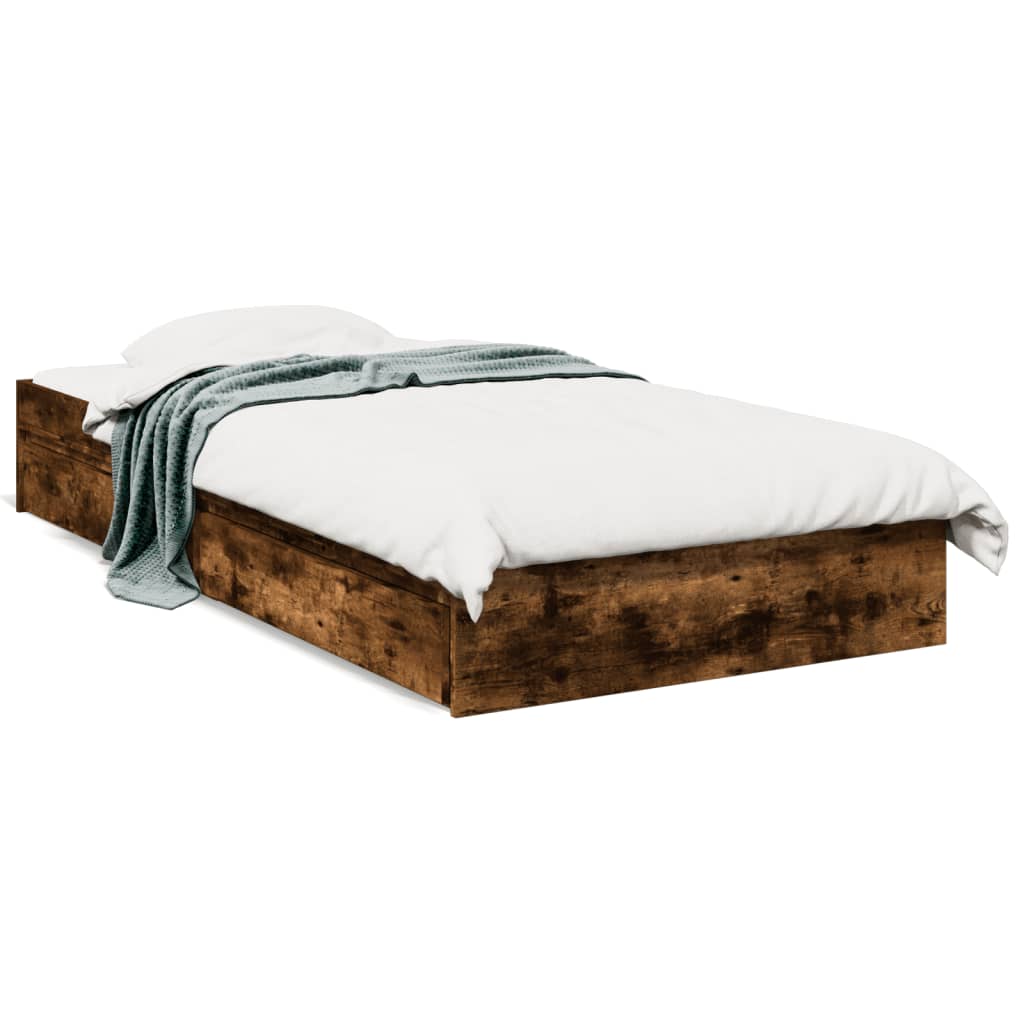Bedframe met lades bewerkt hout gerookt eikenkleurig 90x190 cm is nu te koop bij PeponiXL, paradijselijk wonen!