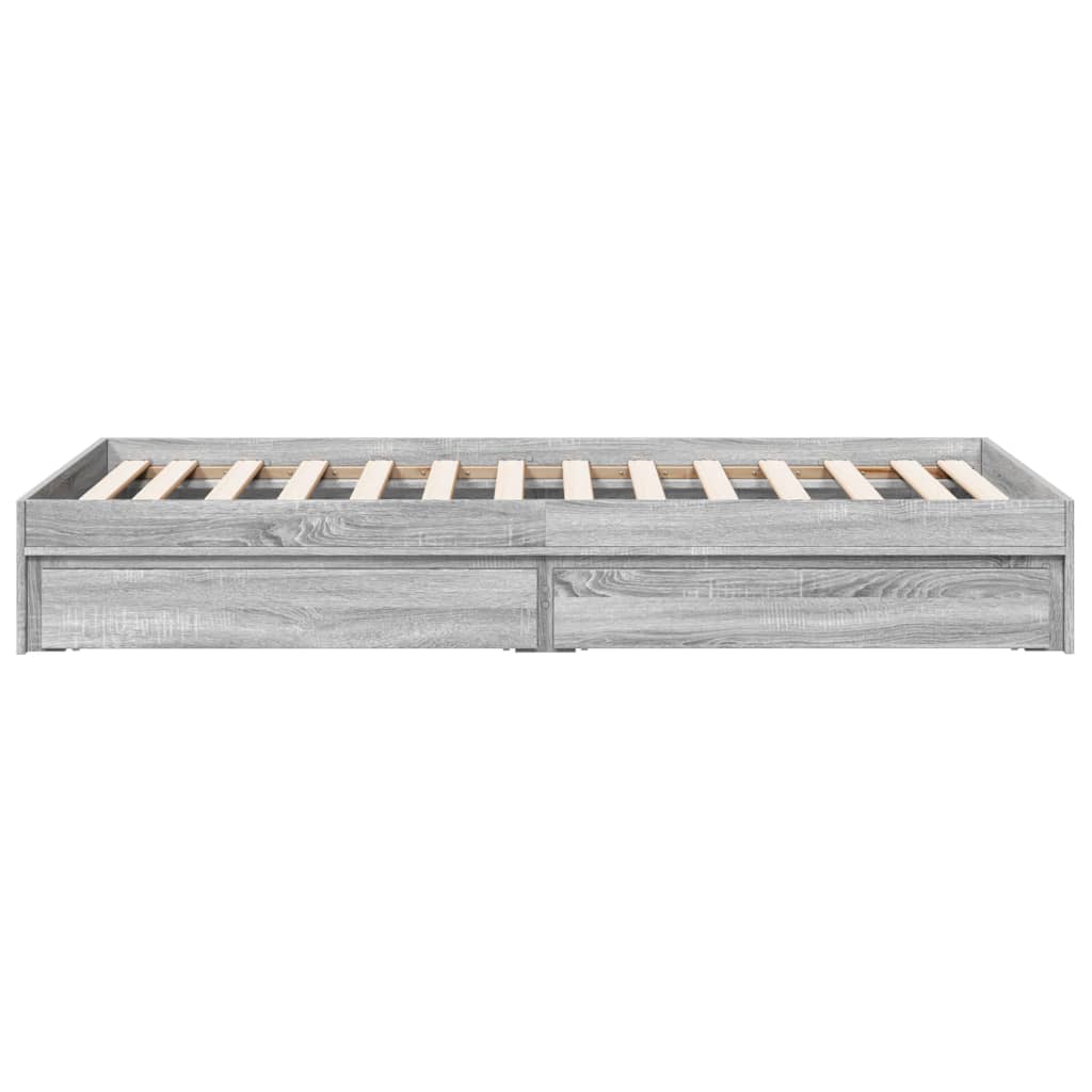 Bedframe met lades bewerkt hout grijs sonoma eiken 90x190 cm is nu te koop bij PeponiXL, paradijselijk wonen!