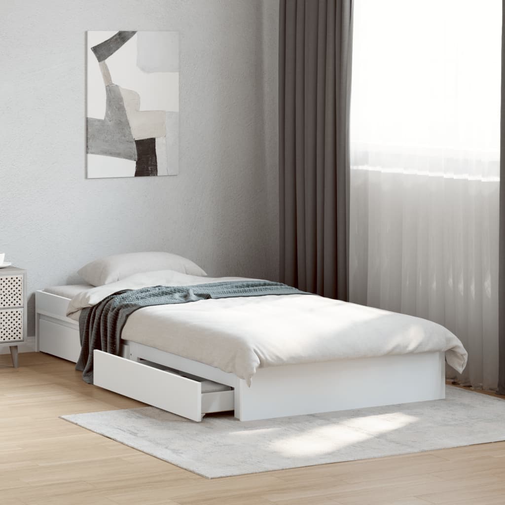 Bedframe met lades bewerkt hout wit 75x190 cm is nu te koop bij PeponiXL, paradijselijk wonen!